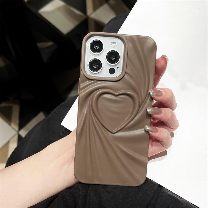 3D Heart Shape Design Embossed Wrinkle Cute Silk Pattern Silicone Fashion Aesthetic Cover
